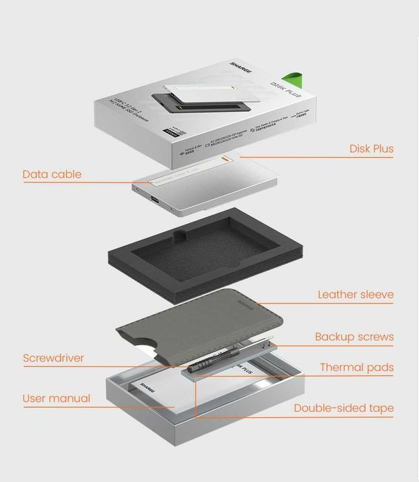 Ултра тънка кутия за M.2 NVMe SSD - Sharge Disk Plus 10Gbps Алуминиева