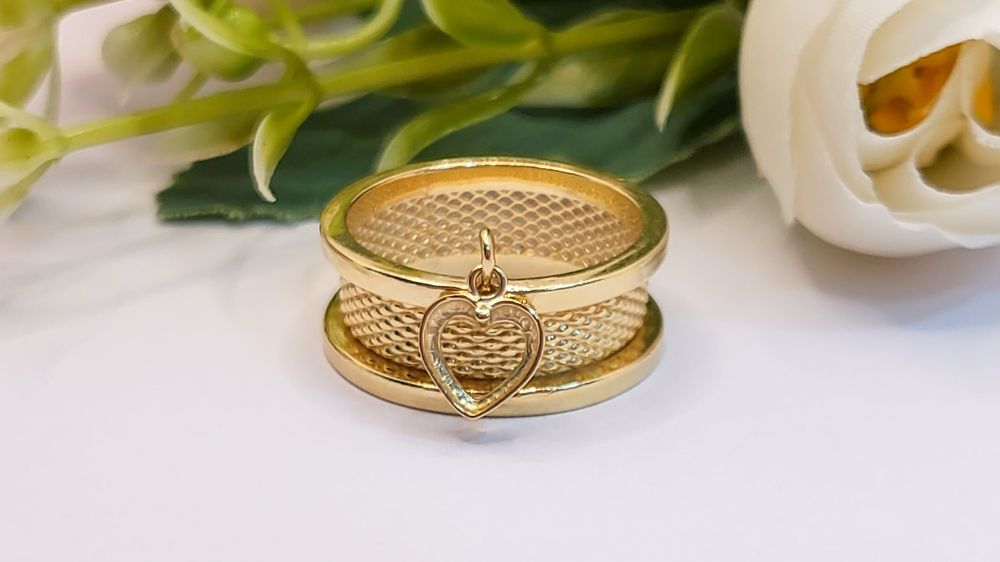 Inel tip verighetă din aur de 14K cu accesoriu inimă mărimea 57