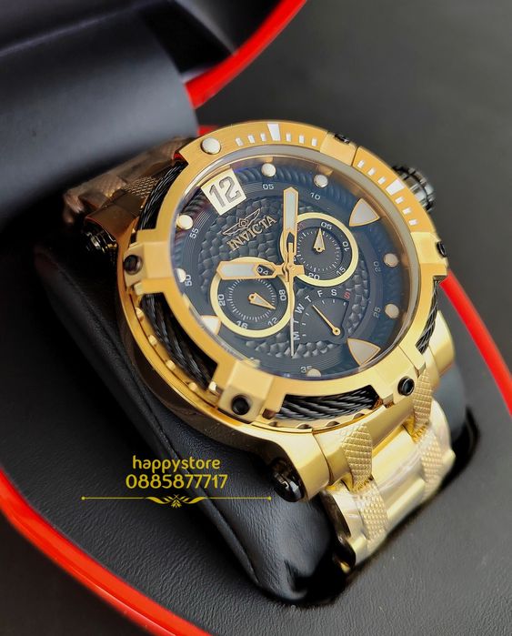 часовник INVICTA Bolt Men Gold and Black 52 mm, Инвикта нов