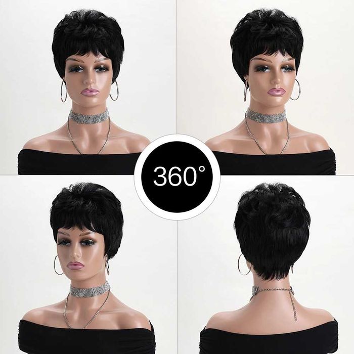 Къса черна чуплива перука