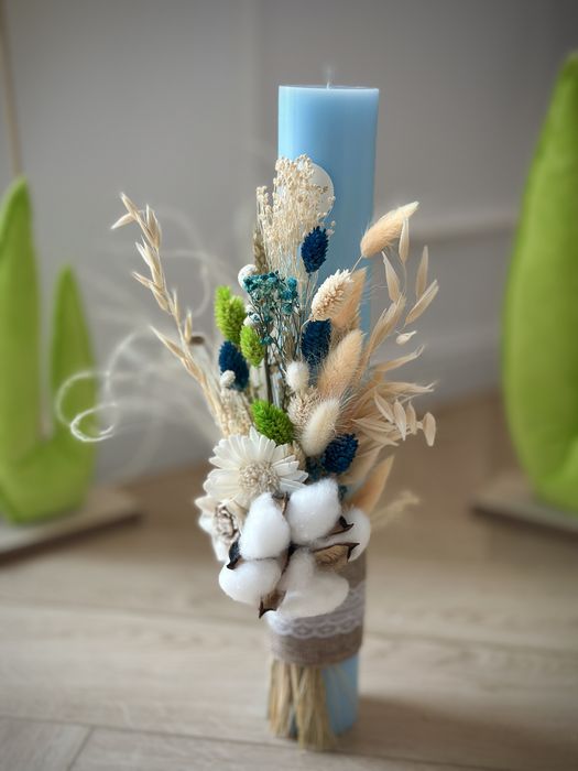 Lumanare botez-flori uscate naturale