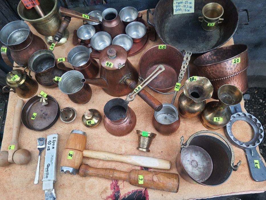 Медни и бронзови съдове-тави,тиган,купи,кафе сервизи