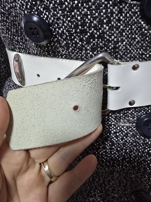 Curea alba piele naturala;