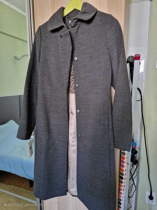 Palton Yokko marimea 34 nou cu rever si buzunare laterale, gri inchis