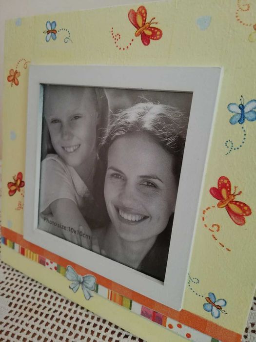 Бебешки рамки за снимка ДЪРВЕНИ, със стъкло, РЪЧНА декорация