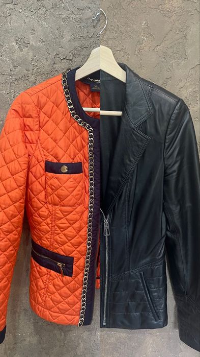 Пролетни якета - оранжево и черно от естествена кожа
