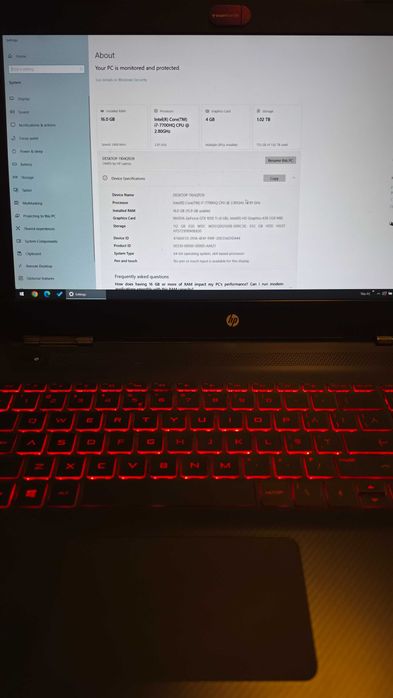 Laptop gaming HP OMEN 15-ax202nq i7-7700HQ GTX 1050 Ti 4GB, 16GB RAM, SSD 128GB + HDD 1TB, baterie noua, Windows 11, FHD IPS, tastatura iluminata