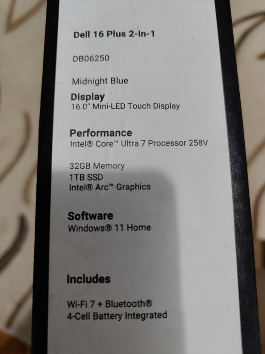 Dell 16 Plus 2-in-1 DB06250 | Core Ultra 7 258V | 32GB RAM | 1TB SSD | Mini-LED Touch Nou, 0km