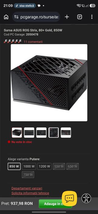 Sursa ASUS ROG Strix, 80+ Gold, 850W