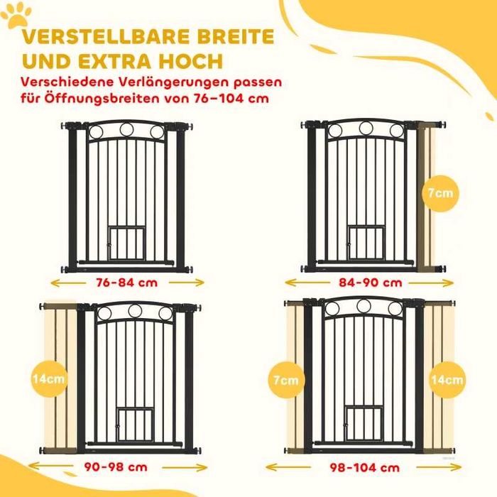 PawHut Врата за домашни любимци, 96 см, регулируема ширина 76-104 см