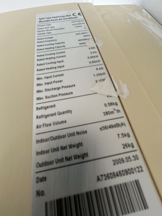 Продам б/у кондиционер (сплит-система) 9000 BTU