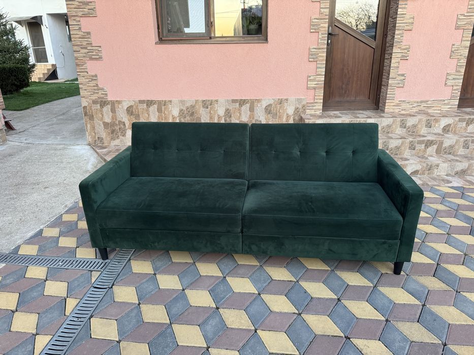 Canapea extensibilă tip Click-Clack, Verde Smarald, Catifea