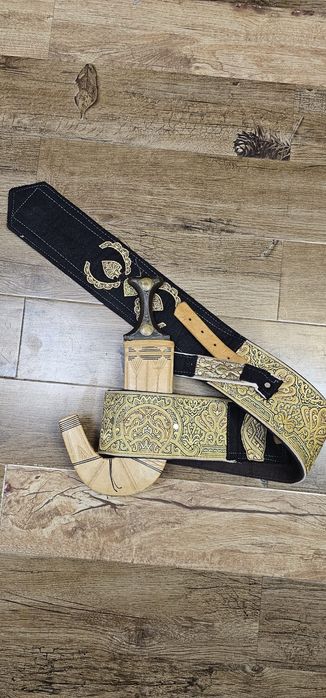 Pumnal Jambiya Yemen + Teacă și Centură Tradițională Auriu