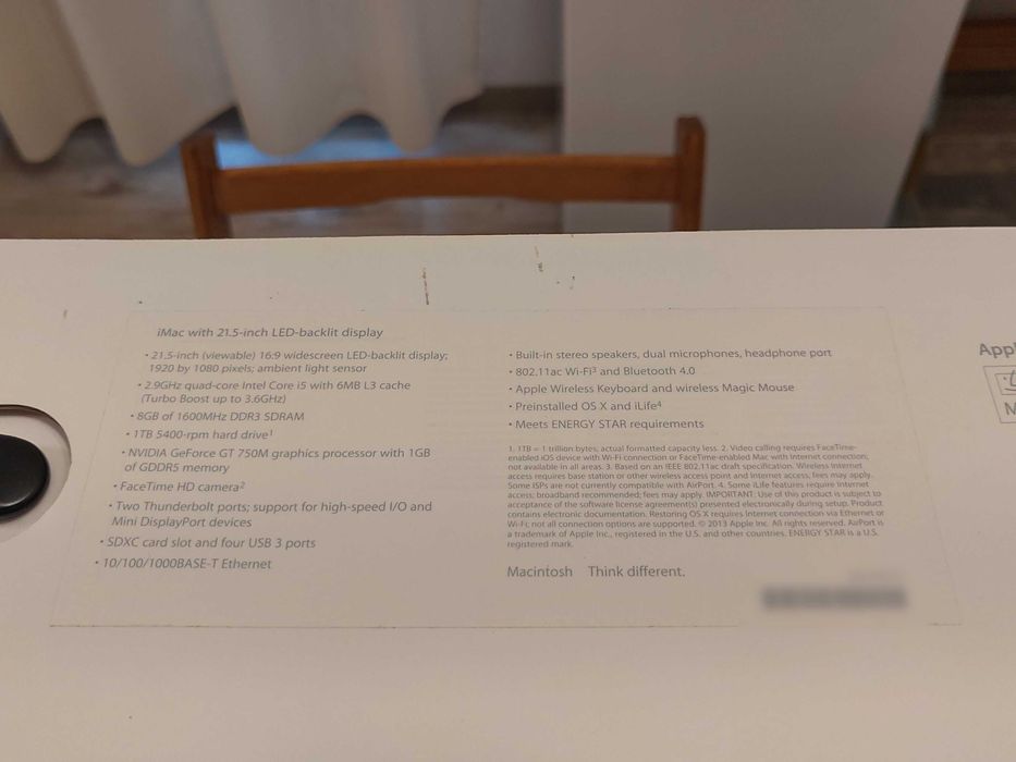Apple iMac 21.5" Late 2013, Core i5 2.9 GHz, A1418, 14,3