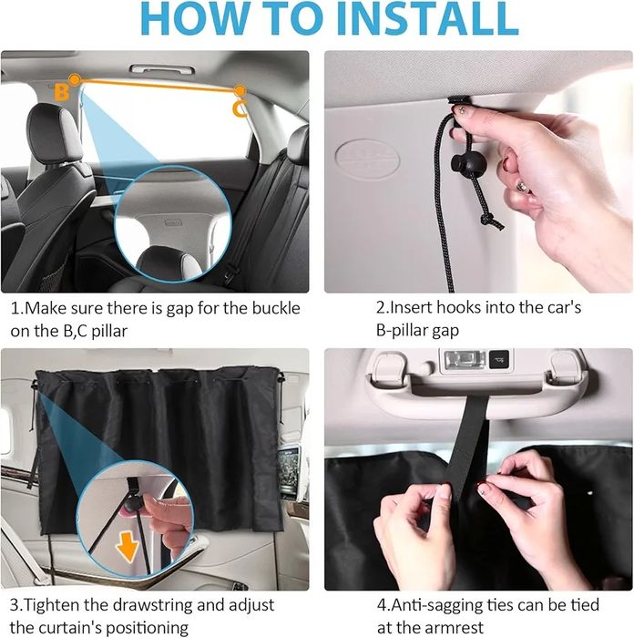 Комплект затъмняващи автомобилни завеси ZATOOTO, 3 части