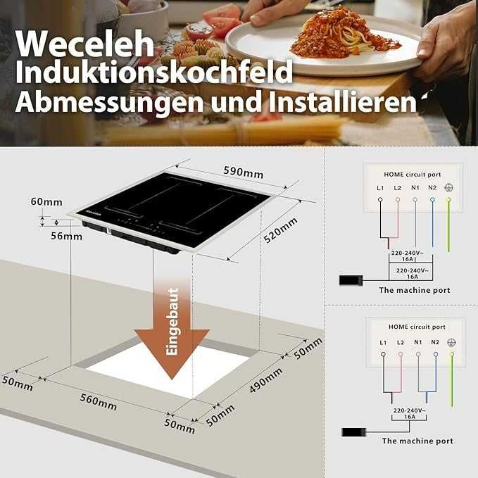 Weceleh Plită cu inducție cu 2 zone flexibile, 60 cm