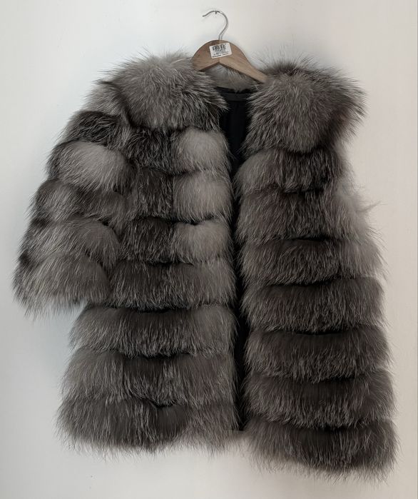 Haină din blană naturală de vulpe argintie 6 în 1