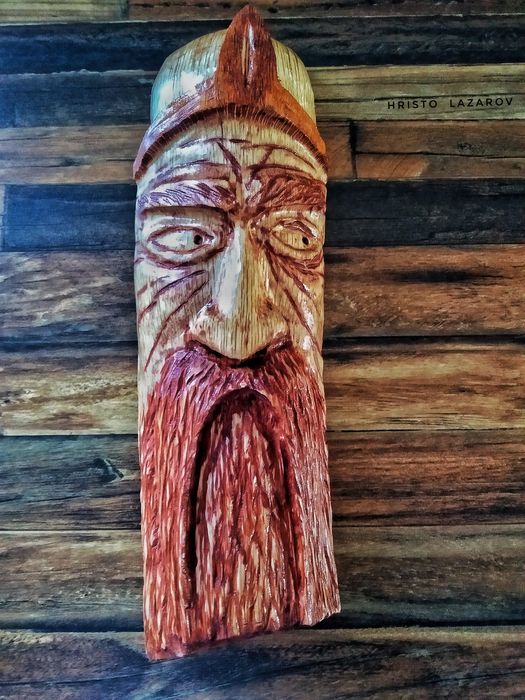 Дърворезба, лице на войн, ръчна изработка, 3D