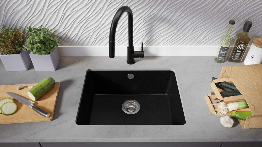 черна кухненска мивка за вграждане под плот Венеция 60 560x440 мм