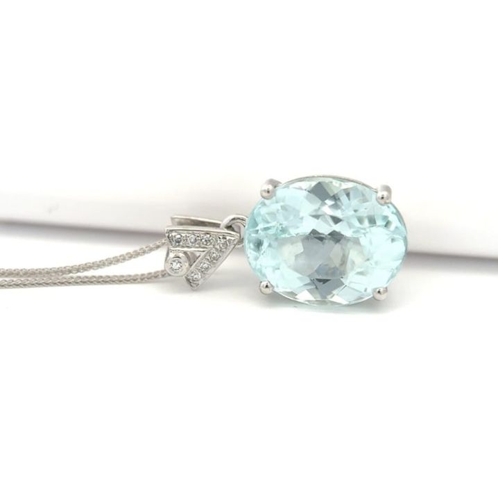 Pandantiv Platină & Aur 14k - Acvamarin Natural 3.47 ct - Certificat IGI
