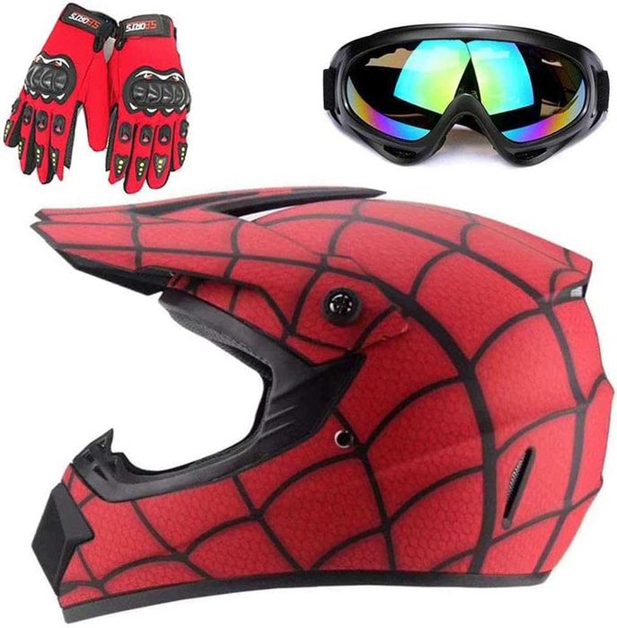 Детска каска очила за мотокрос тротинетка велосипед колело Спайдърмен
