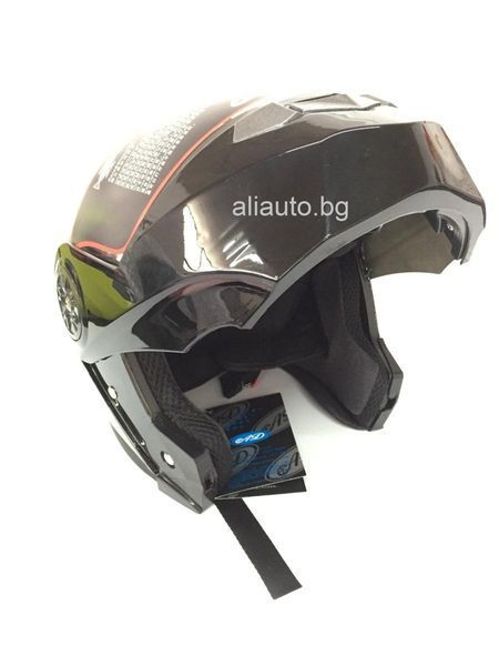 Каска ad за мотор модуларна с очила черен гланц а-16-3