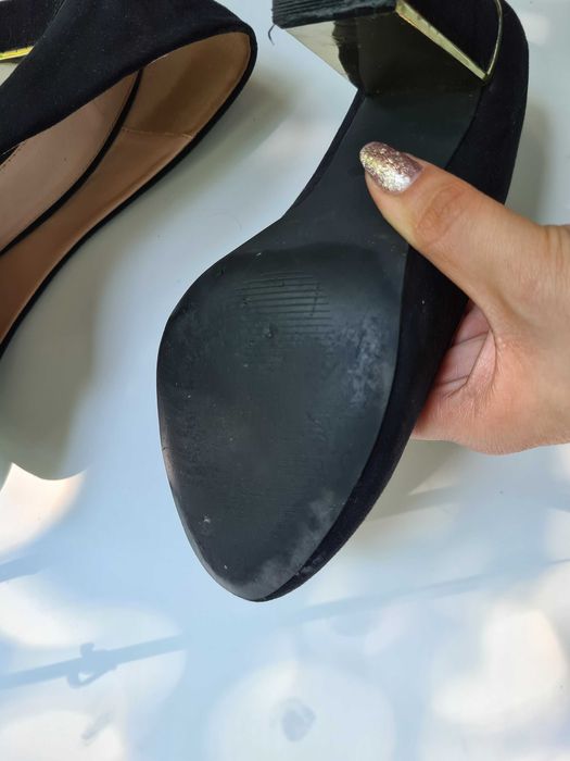 Pantofi negri imitatie piele intoarsa 37 toc gros