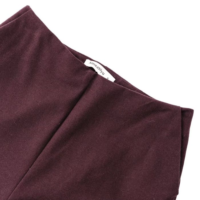 Дамски вълнени панталони висока талия широк крачол – Червен M