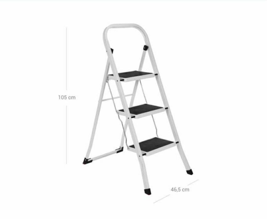 Scara metalica cu 3 trepte,inaltime 46,5, capacitate 150 kg, Alb