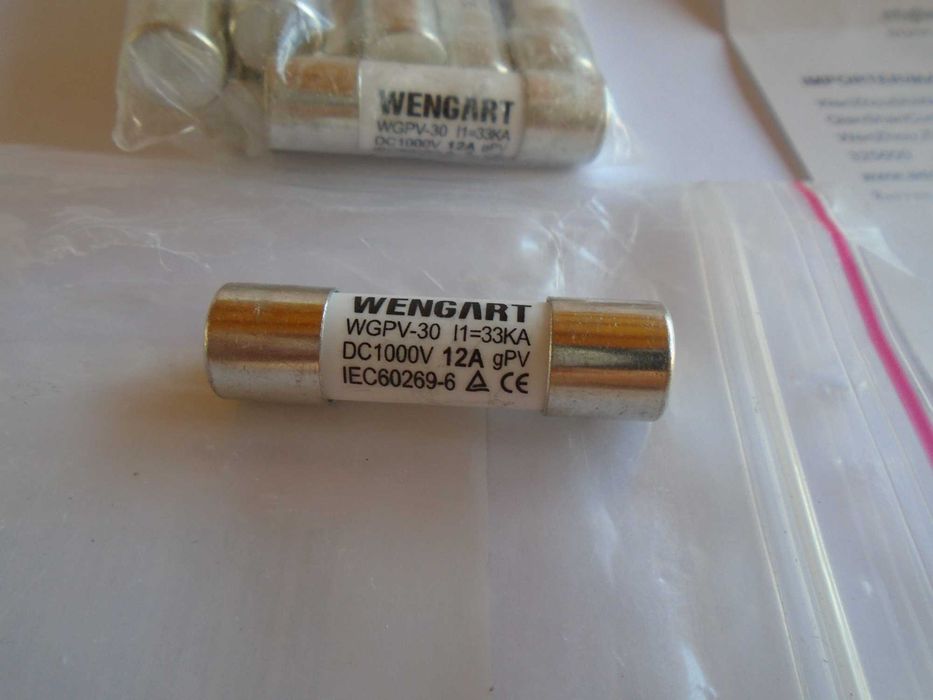 Set 10 siguranțe fuzibile fotovoltaice DC 1000V 12A Wengart WGPV-30 (10x38mm) – Noi