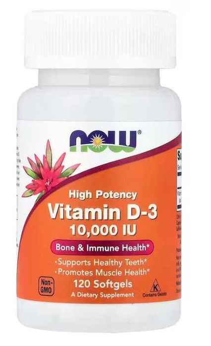 NOW Foods, витамин D3, высокоактивный, 10 000 МЕ, 120 капсул
