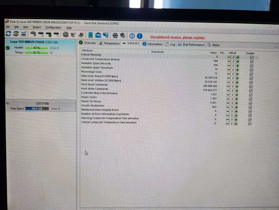 SSD NVMe 256gb (Lexar ) 87%
