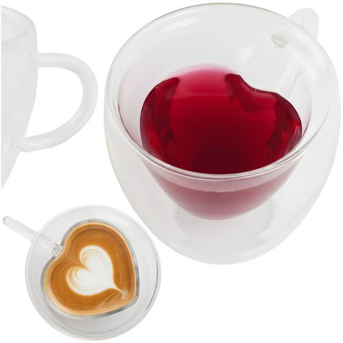 Cana din sticla termica in forma de Inima, 240ml, 10 x 9.5 cm