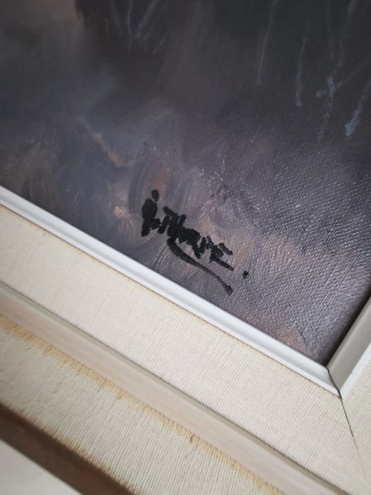 Антикварна картина живопис масло на платно авторска подписана в рамка