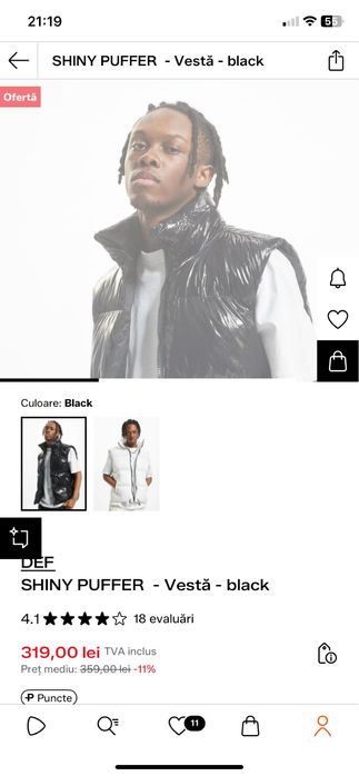 Vestă puffer neagră lucioasă