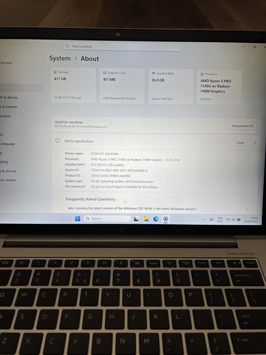 laptop HP ,elitebook 845 G10, 14 inch ,16Gb RAM