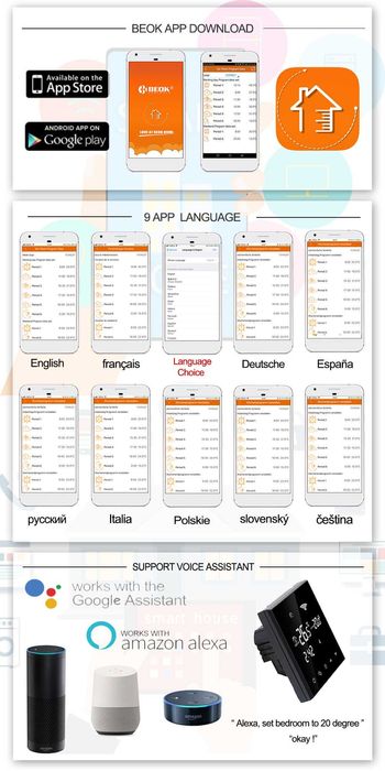 Termostat smart wireless BEOK BOT306RF-WiFi incalzire gas