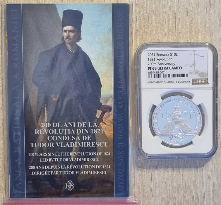 Moneda BNR 10 lei argint Tudor Vladimirescu gradata NGC PF 69 UC