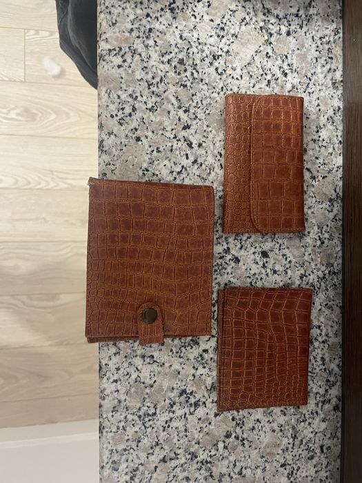 Set 3 accesorii piele naturală Tom’s Leather (Portofel,Portchei,Portcard)