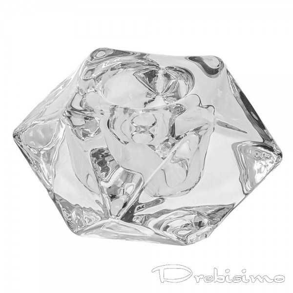 Малък стъклен свещник  "диамант".