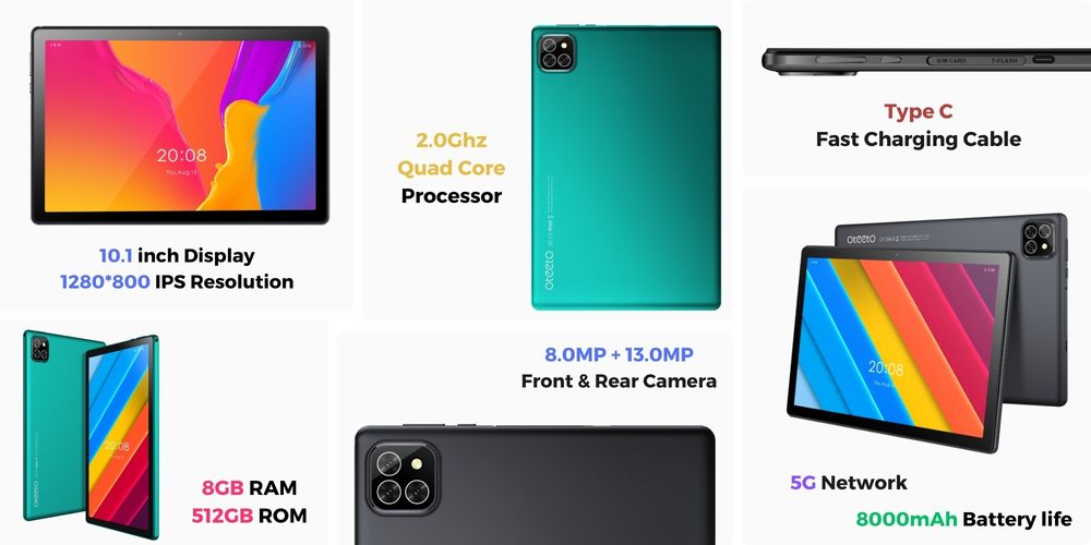 New Planshet OTEETO TAB 10 Pro, 5G Sim card, 8/512 GB, Умные планшет