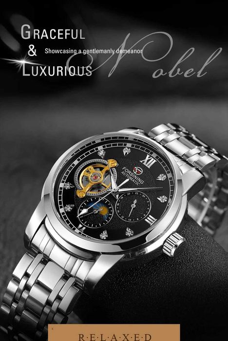 FORSINING Tourbillon Automatic 24h A Dress Business Stainless Steel