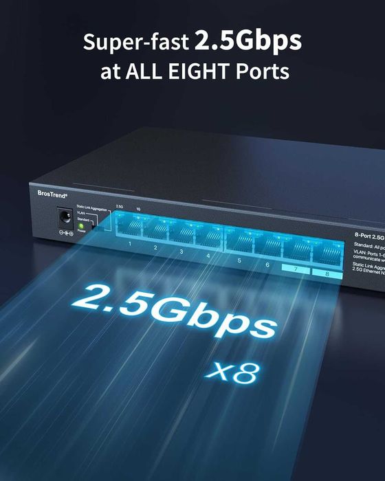 BrosTrend 8-портов 2.5G Ethernet мултигигабитов неуправляем мрежов