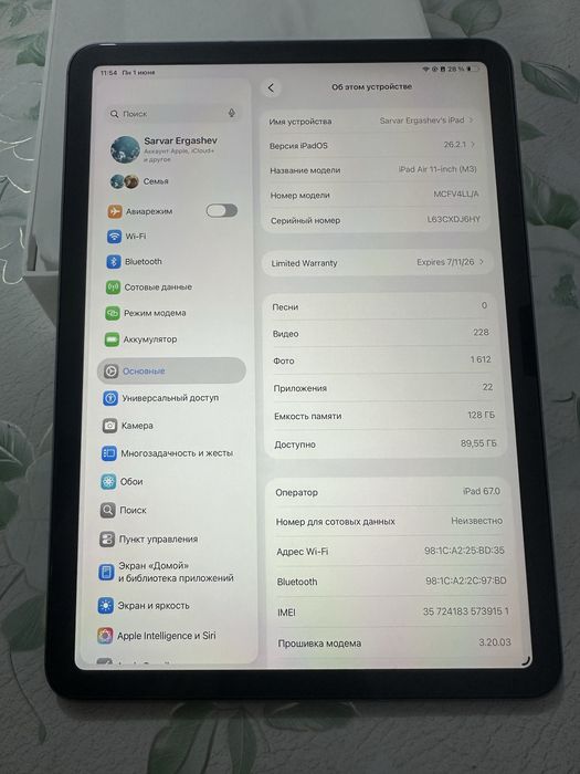 iPad Air 11-inch M3 (2025) uzining apple pencili bilan
