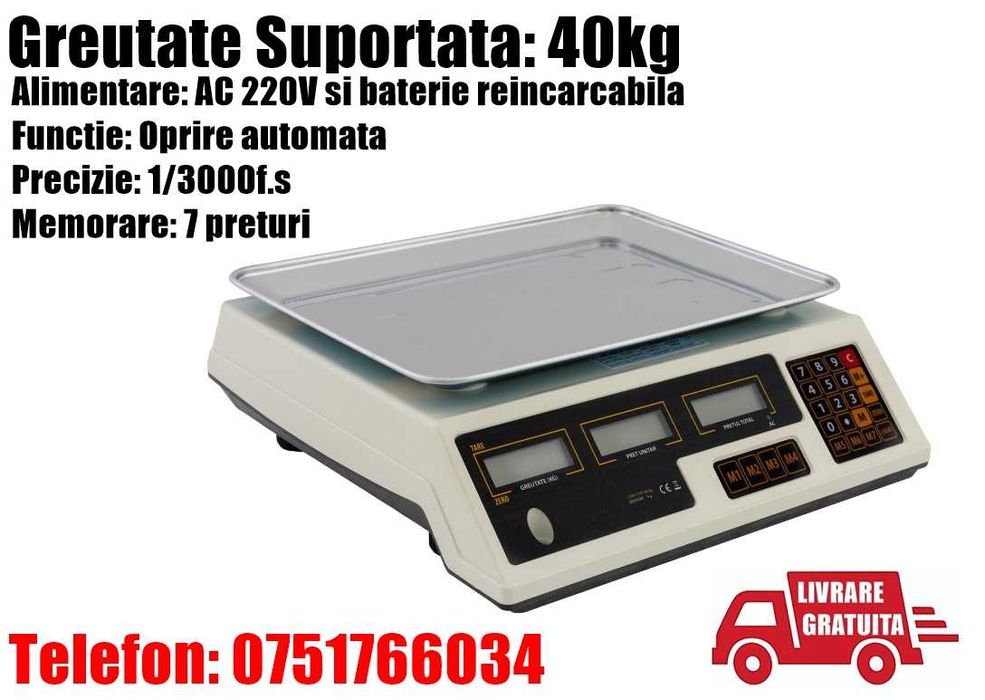 Cantar Platforma 40 kg Masa Legume Fructe Baterie Reincarcabila