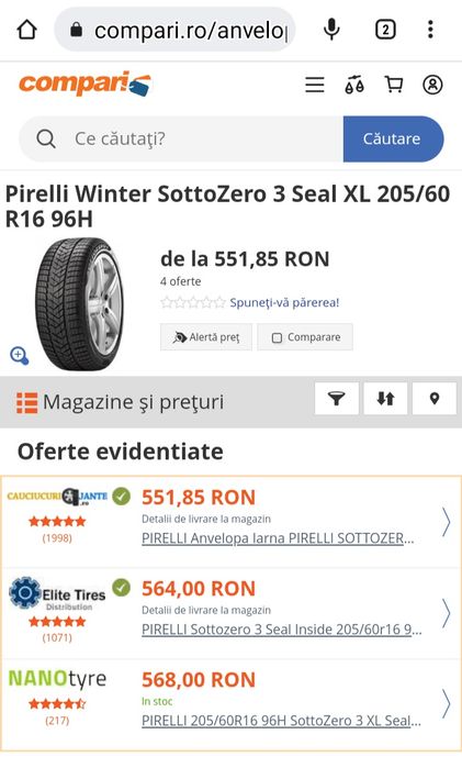 Anvelope de iarna  205 60 R16 M+S profil Nou Pirelli Winter Seal 96H