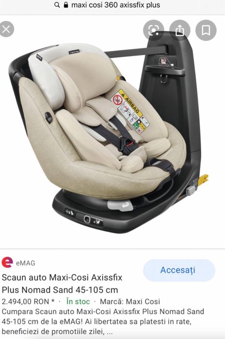 Scaun auto MAXI COSI I-Size AXISSFIX pozitie somn61-105 cm insert bebe