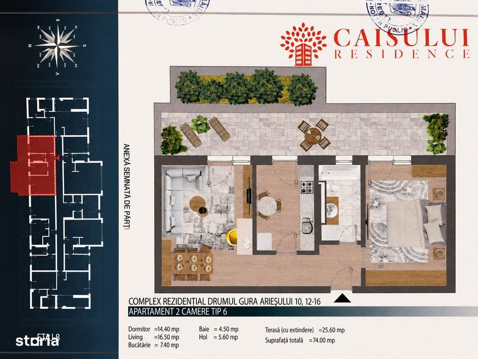 Direct Proprietar Apartament ultramodern 2 camere+Terasă superbă 25,6m