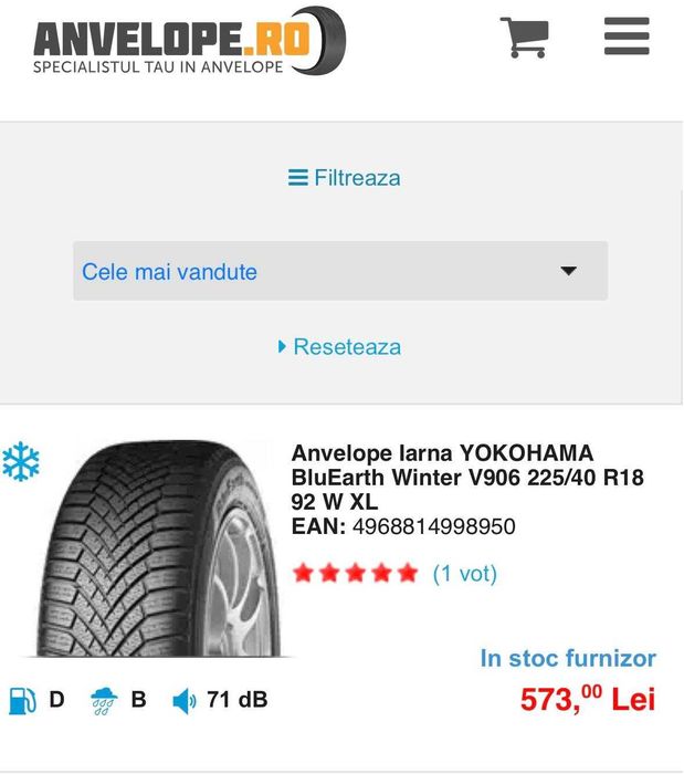 Anvelope iarna Yokohama R18 doua latimi
