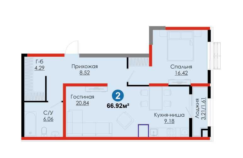 Мирабад! Премиум 2комнатная кв 66.92м² со Скидкой -20% у Альфрагануса